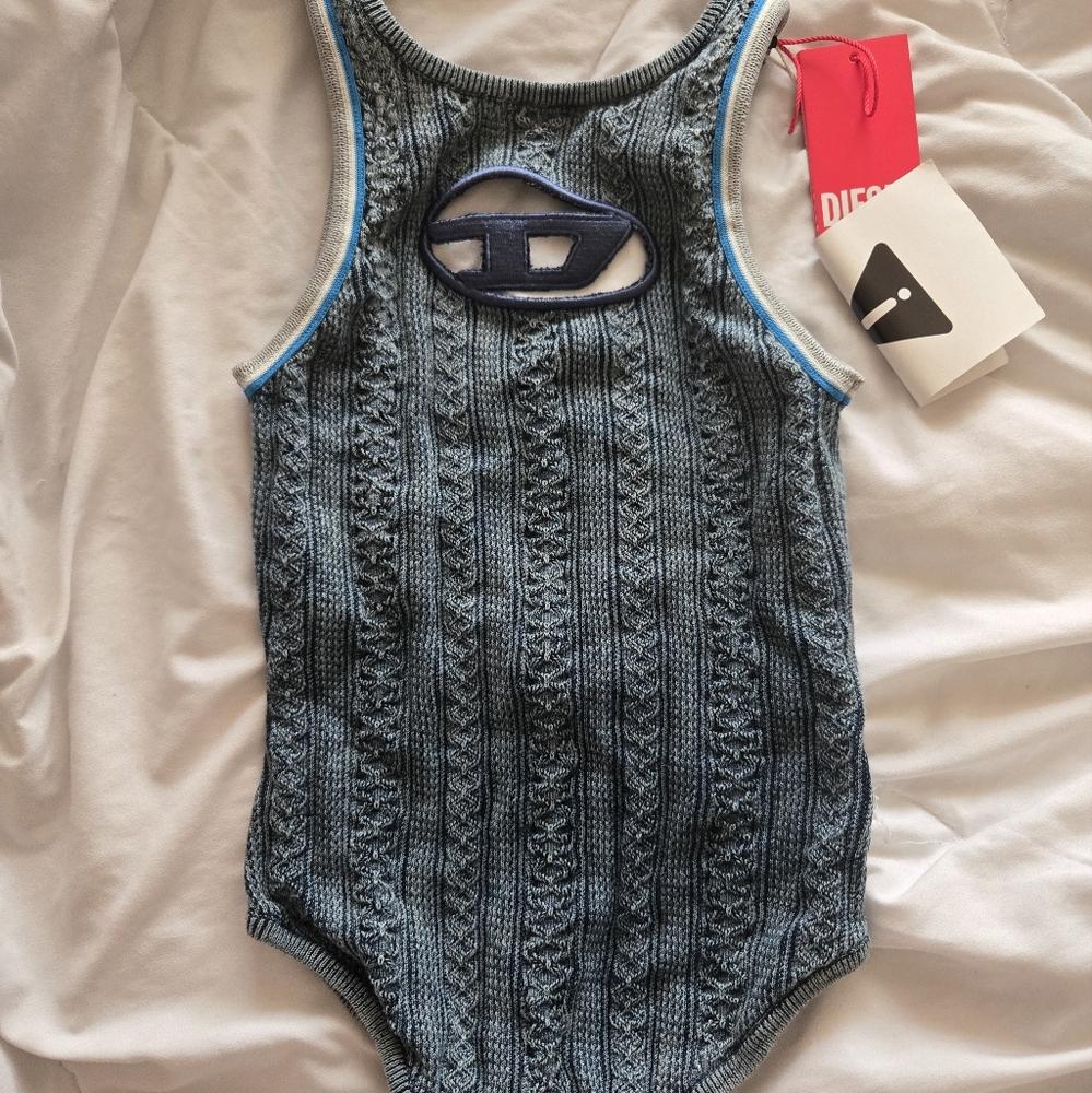 Diesel Denim Blue Knit Bodysuit Size Medium
